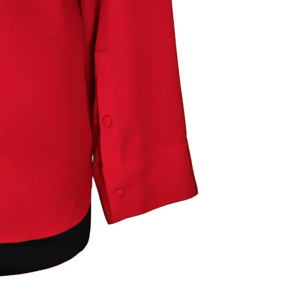 Express Women's Blouse Red V-Neck Roll Tab Long Sleeve Half Button Shirt Top M - Picture 10 of 10